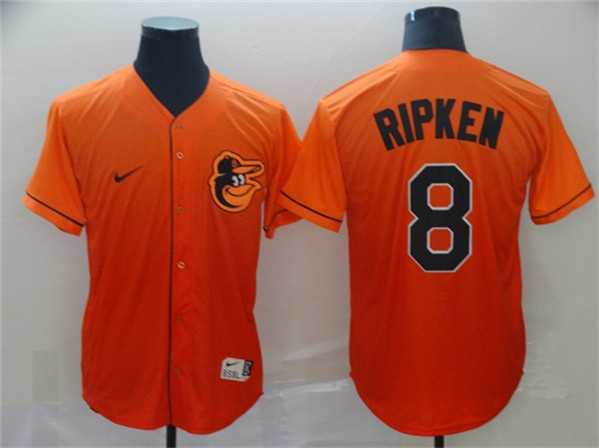 Mens Baltimore Orioles #8 Cal Ripken Jr. Orange Fade Stitched Baseball Jersey